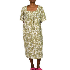 Vintage Patio Dress Tan Vermont Country Store Palm Leaf Muumuu Housedress Large